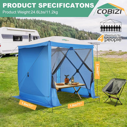 8x8ft Pop Up Gazebo Screen Tent Portable Outdoor Canopy Sunshade Shelter Awning With Carry Bag Ground Stakes With 3 Sidewall