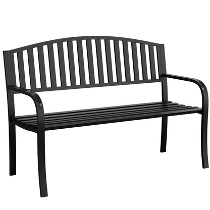 50" Heavy-Duty Garden Bench,600LBS Wrought Iron Welcome Patio Bench with PVC Back and, Outdoor Bench with Armrests for Porch