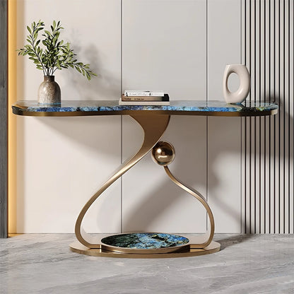 Modern Entryway Hallway Extendable Stone Top Italian Light Luxury Long Narrow Console Table Metal Base Customizable Design