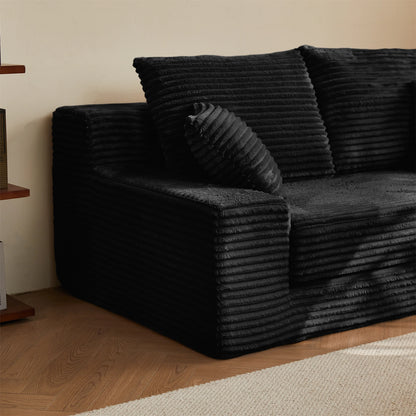 Breathable Black Flannel Fabric Square Modular Loveseat Sofa Bed Pull Sleeper Modern Upholstered Apartment Villa Bedroom Lounge