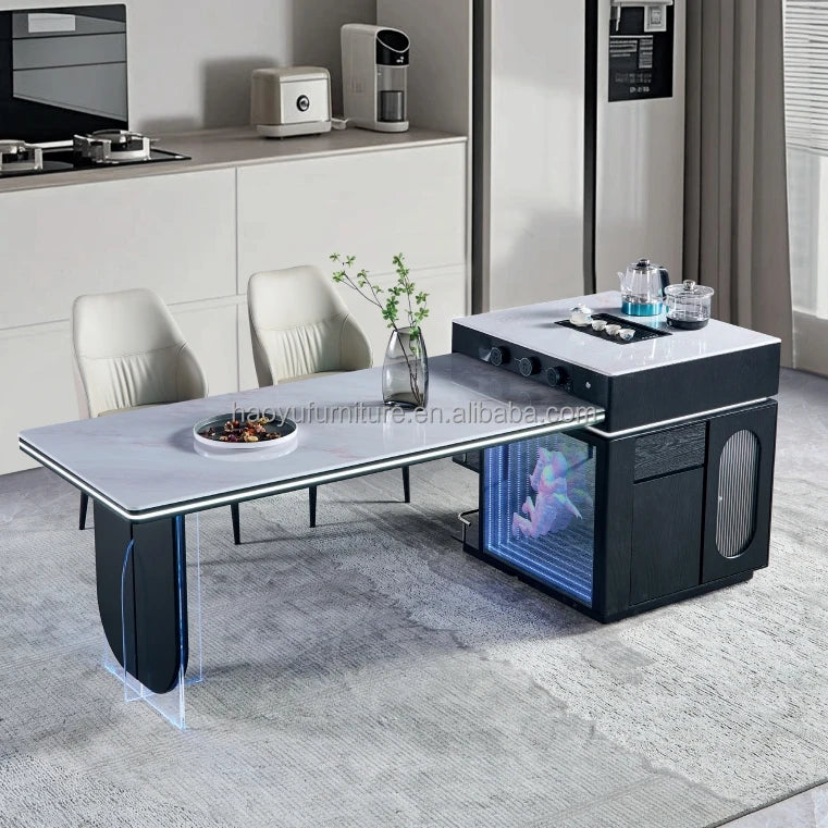 Modern Design Extendable Dining Desk Wooden Panel with 3-4 Drawers for Home Furniture in Hotels and Apartments