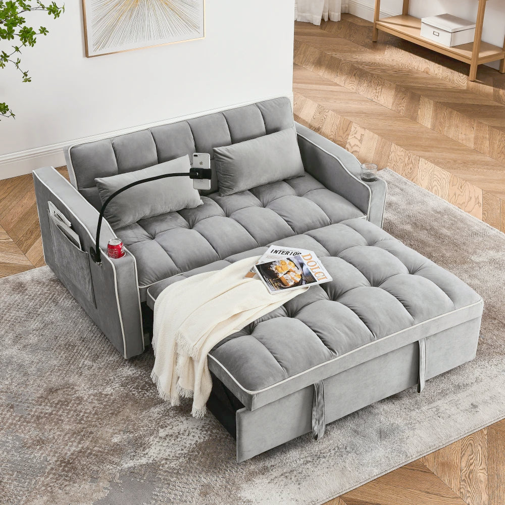 55.51 Inch Versatile Foldable Sofa Bed in 3 Lengths, Modern Sofa Sofa Sofa Velvet Pull-out Bed, Adjustable Back