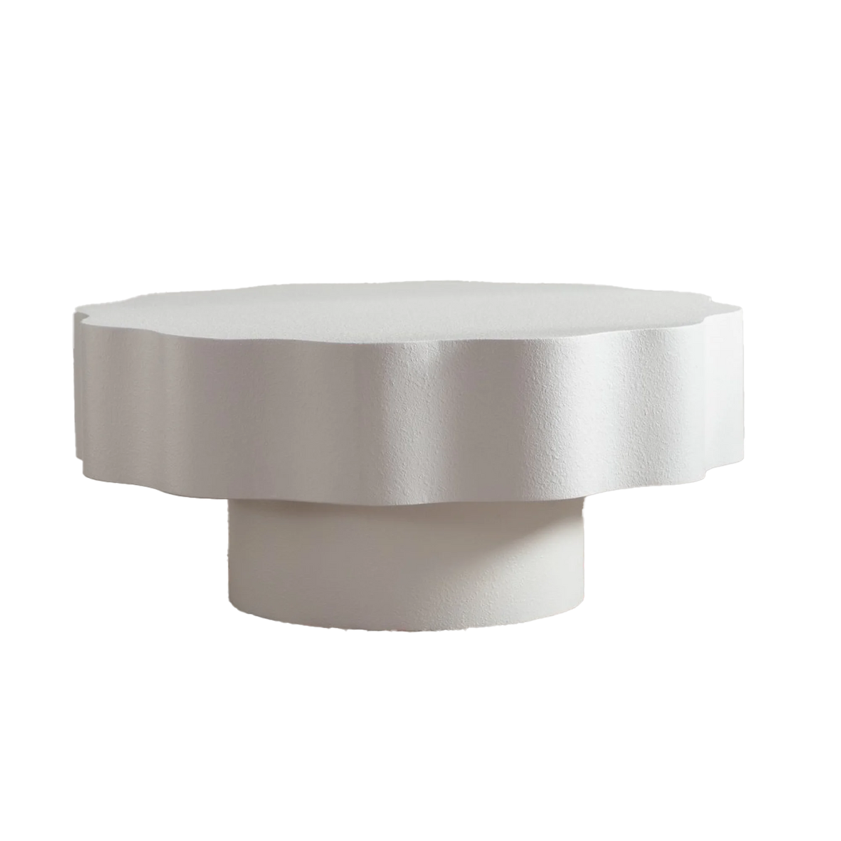 Scalloped White Coffee Table: Unique Wave-Edge Shape, Elegant Focal Piece for Stylish Spaces.