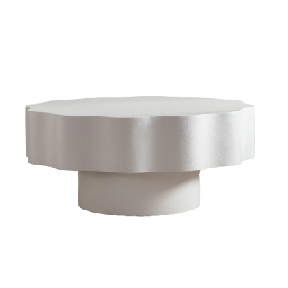Scalloped White Coffee Table: Unique Wave-Edge Shape, Elegant Focal Piece for Stylish Spaces.