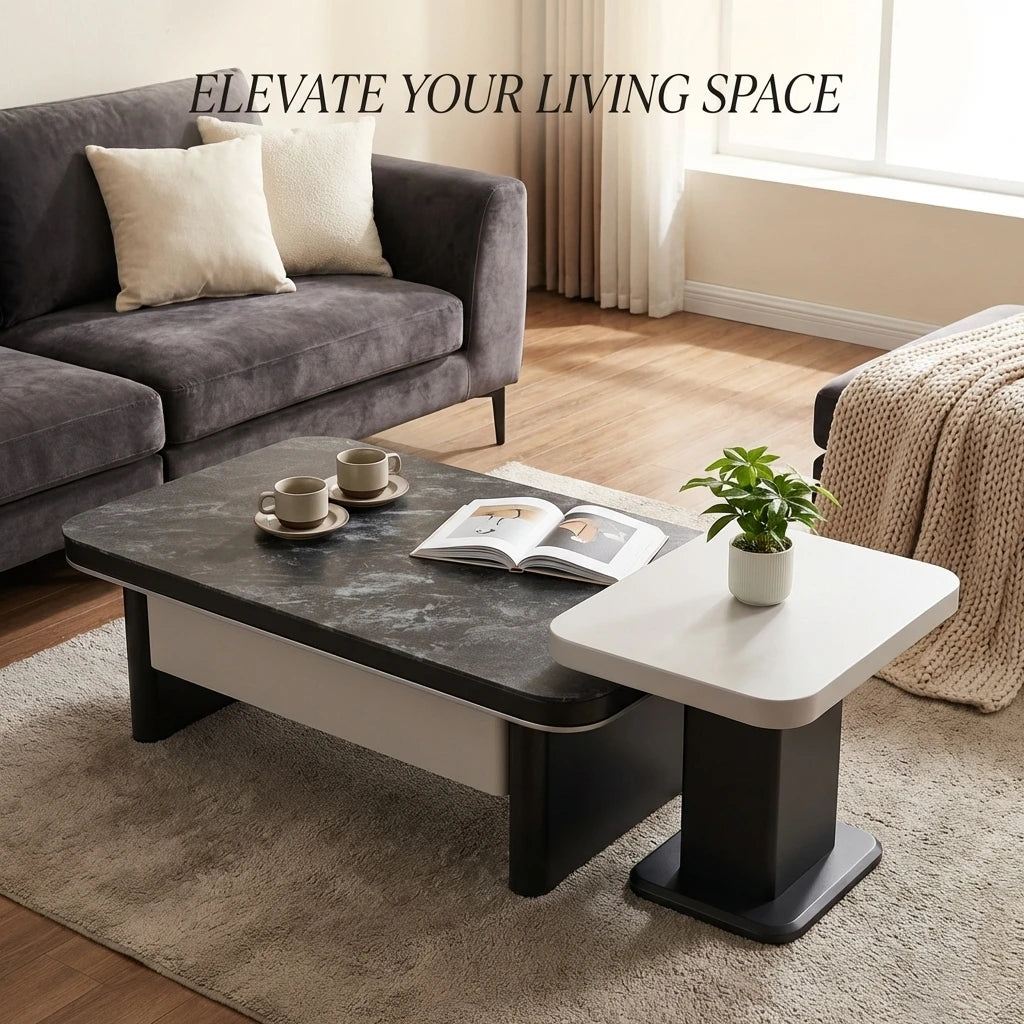 Modern Two-piece Design, Coffee Table, Wooden Board, Glossy Paint, Easy to Clean, Durable, Household Living Room Furniture