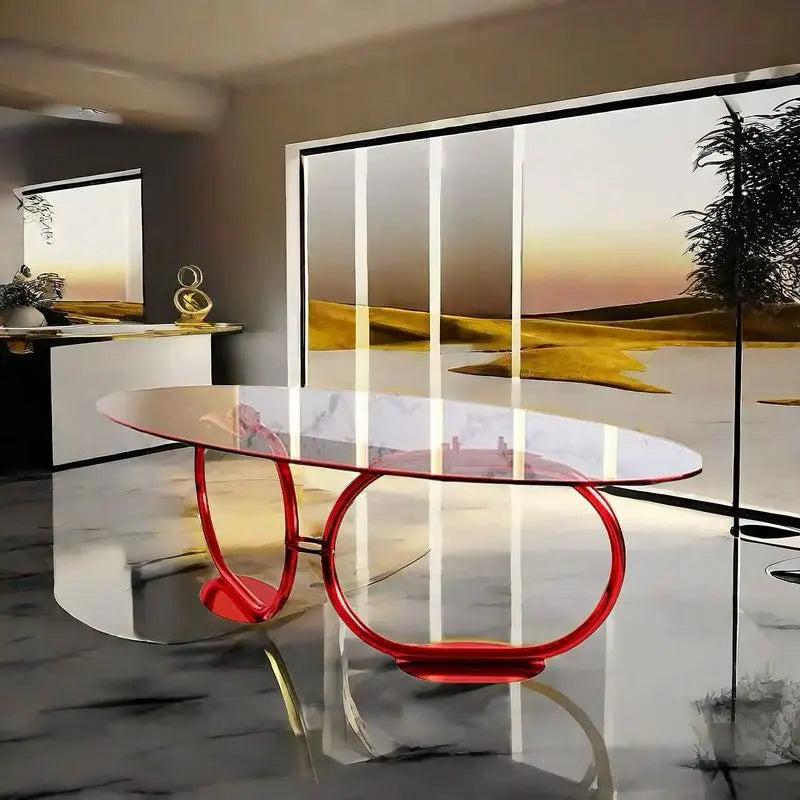 Italian Luxury High-Grade Metal Tempered Glass Oval Dining Table Set Modern Design for Home Apartment Villa 10+ Seater