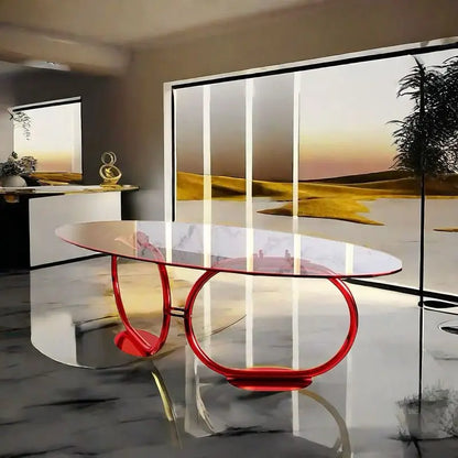 Italian Luxury High-Grade Metal Tempered Glass Oval Dining Table Set Modern Design for Home Apartment Villa 10+ Seater