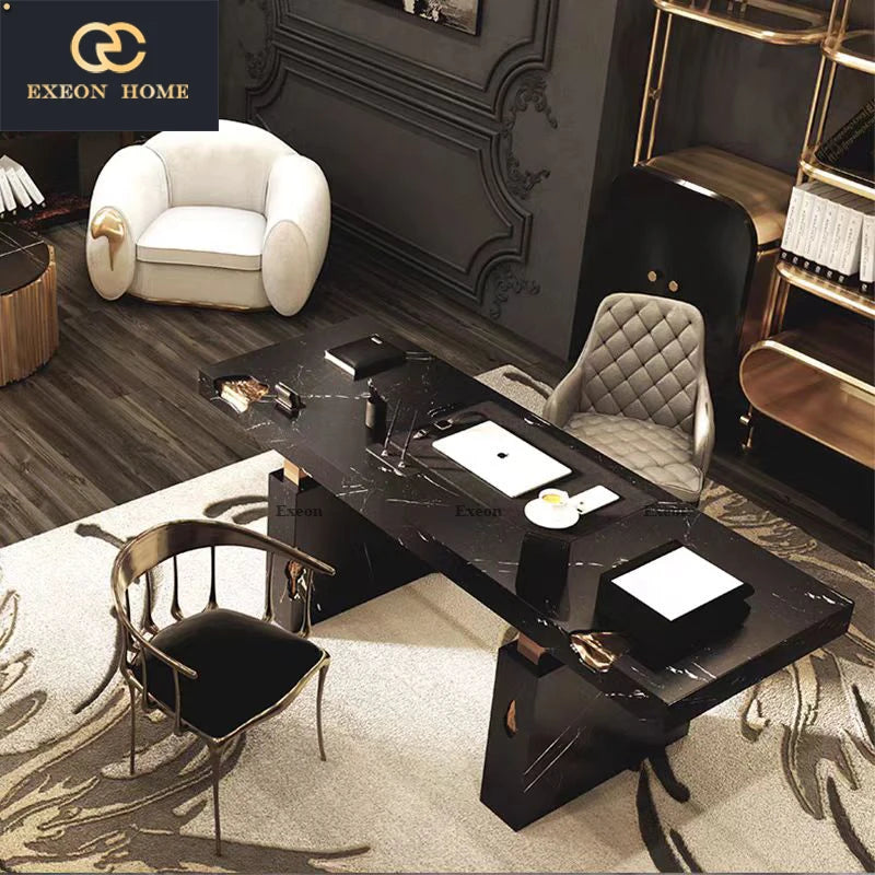 2024 High-end Italian Luxury Green Emerald Marble President Desk High-end Villa Design Learning Table