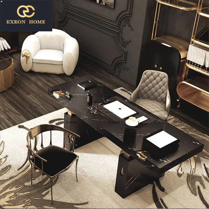 2024 High-end Italian Luxury Green Emerald Marble President Desk High-end Villa Design Learning Table