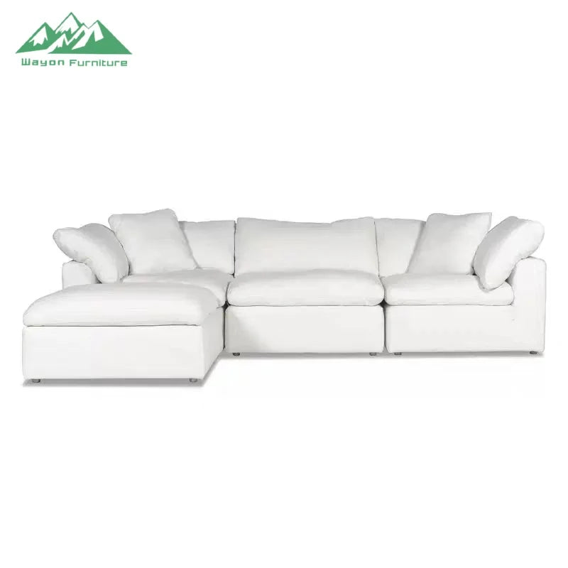 Wayon   Modern Modular Sofa with Wooden Legs Light Beige Fabric for Apartment Living Room Flexible Sectional