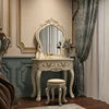 European Style Modern LED Cream White Dressing Table Girls' Makeup Table with Lighted Mirror Wood Panel Bedroom Furniture