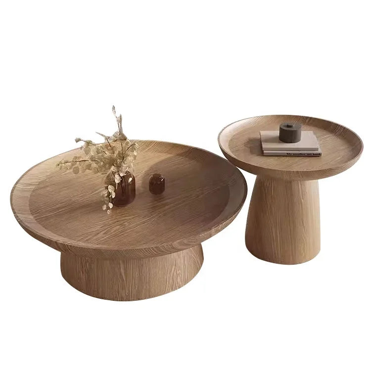 Modern Minimalist Extendable Round Wooden Coffee Table with Slate Top Panel Style Living Room Furniture for Home Use