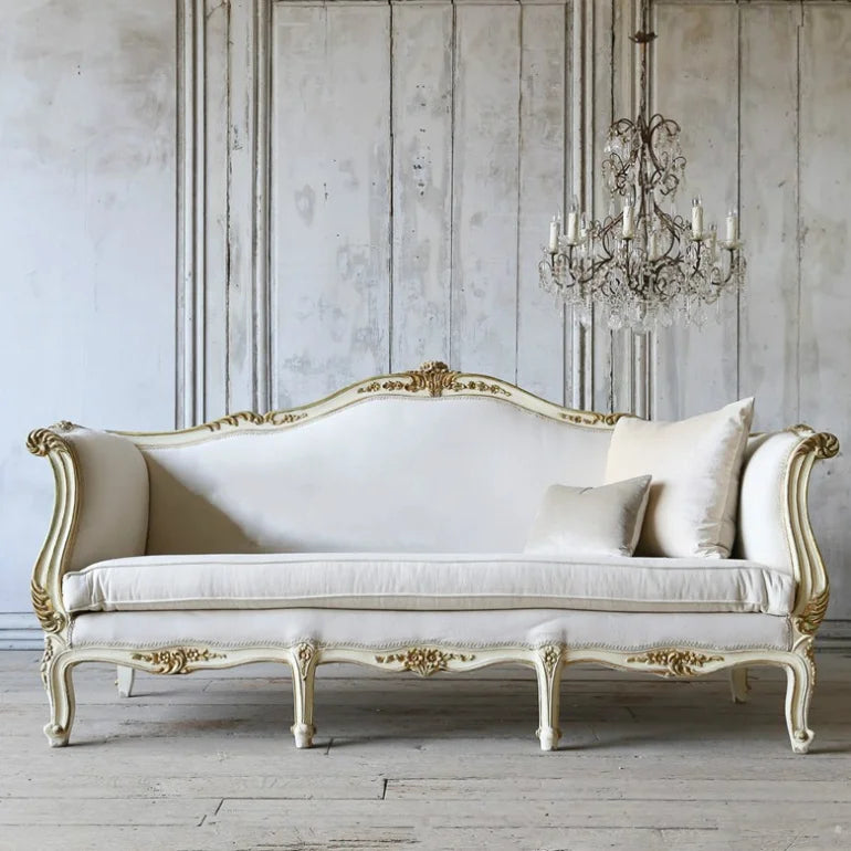 French Style Living Room High-end Fashion Carved Antique Three-person Sofa Custom Furniture
