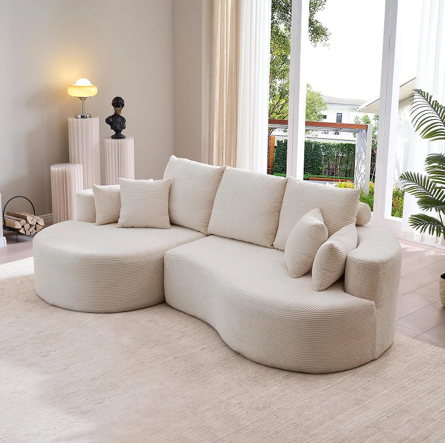 106 In. 2-Piece Modern Reclining Fabric Cloud Curved Sectional Sofa Set with Chaise for Villa Living Room Bedroom Apartment-Gray