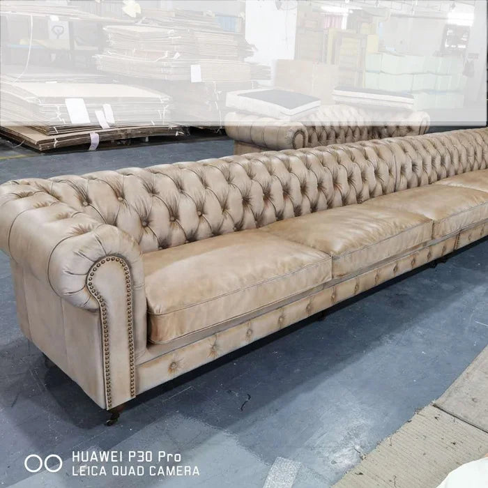 Custom Made Luxury Hotel Lobby Sofa 100% Real Leather Vintage Tan Leather Sectional Chesterfield Sofa Antique Hotel Furniture