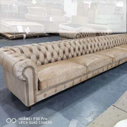Custom Made Luxury Hotel Lobby Sofa 100% Real Leather Vintage Tan Leather Sectional Chesterfield Sofa Antique Hotel Furniture