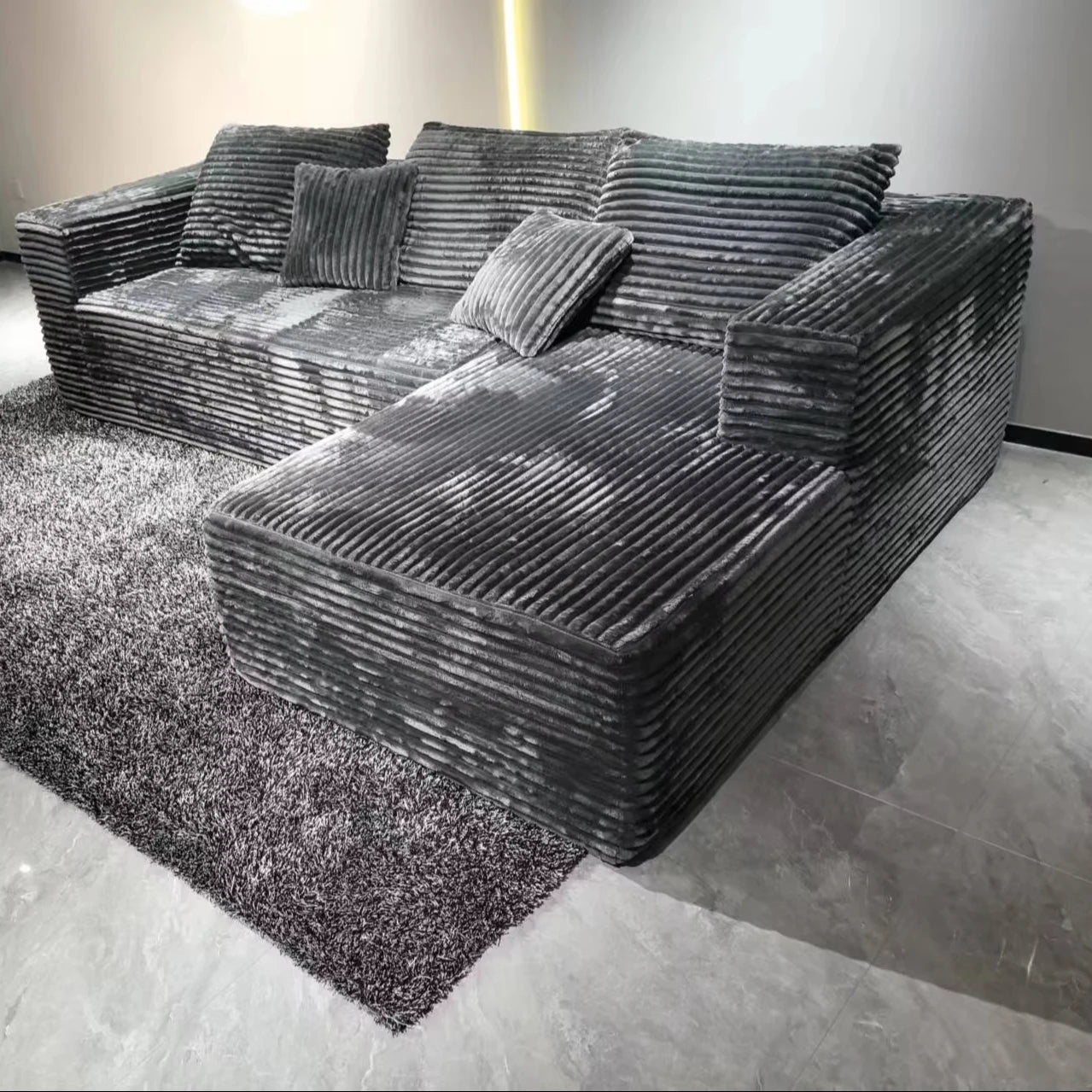 Modern Style Rabbit Plush Corduroy Fabric Bean Bag Sofa Module Vacuum Compression for Living Room Corner Section