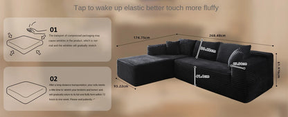 Modular Sectional Sofa Set Modern Design Corduroy Upholstery Compressed Sponge Filling Durable Living Room Furniture for Hotels