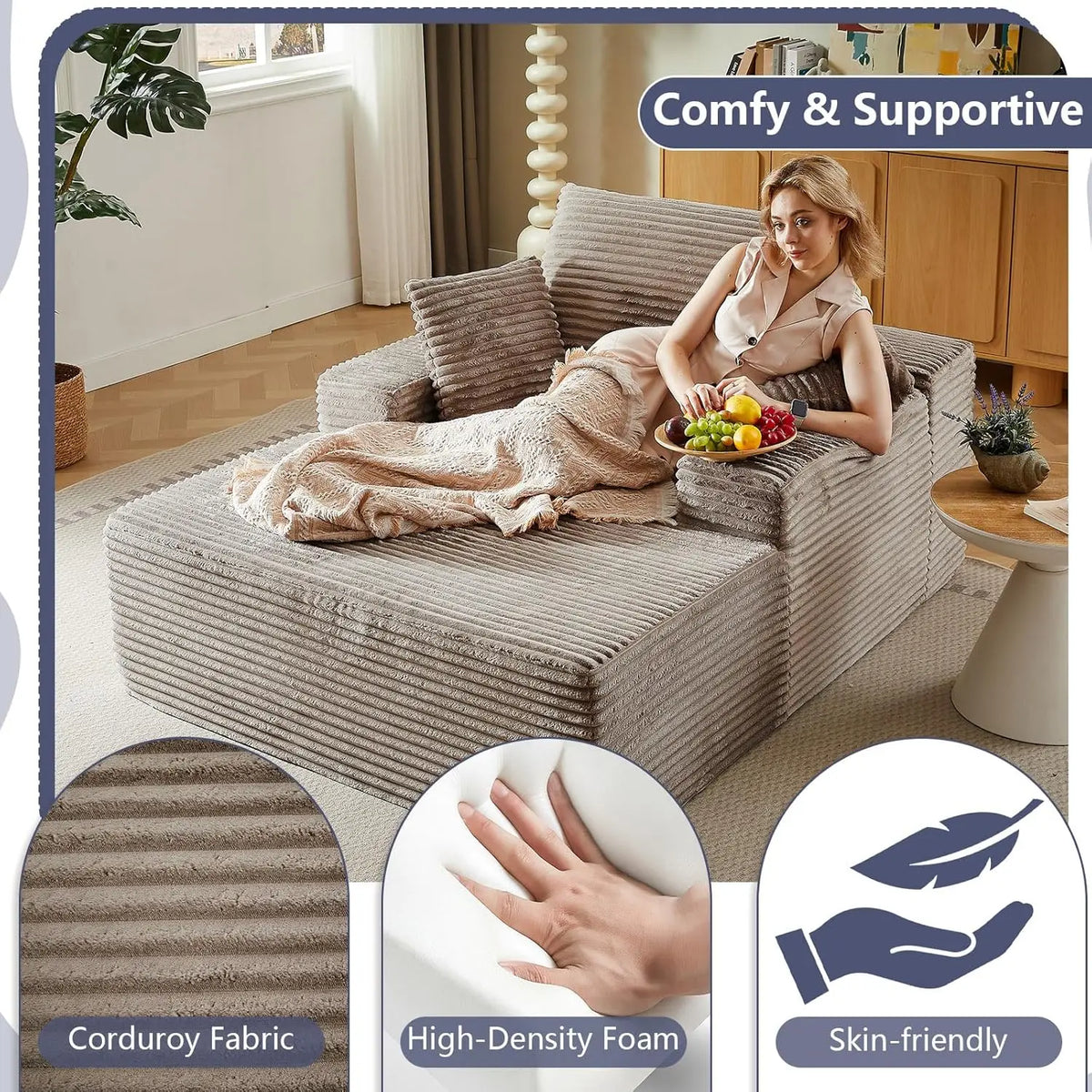 Compress Single Lazy Sofa Corduroy Sectional Sofa Living Room Bedroom Recliner