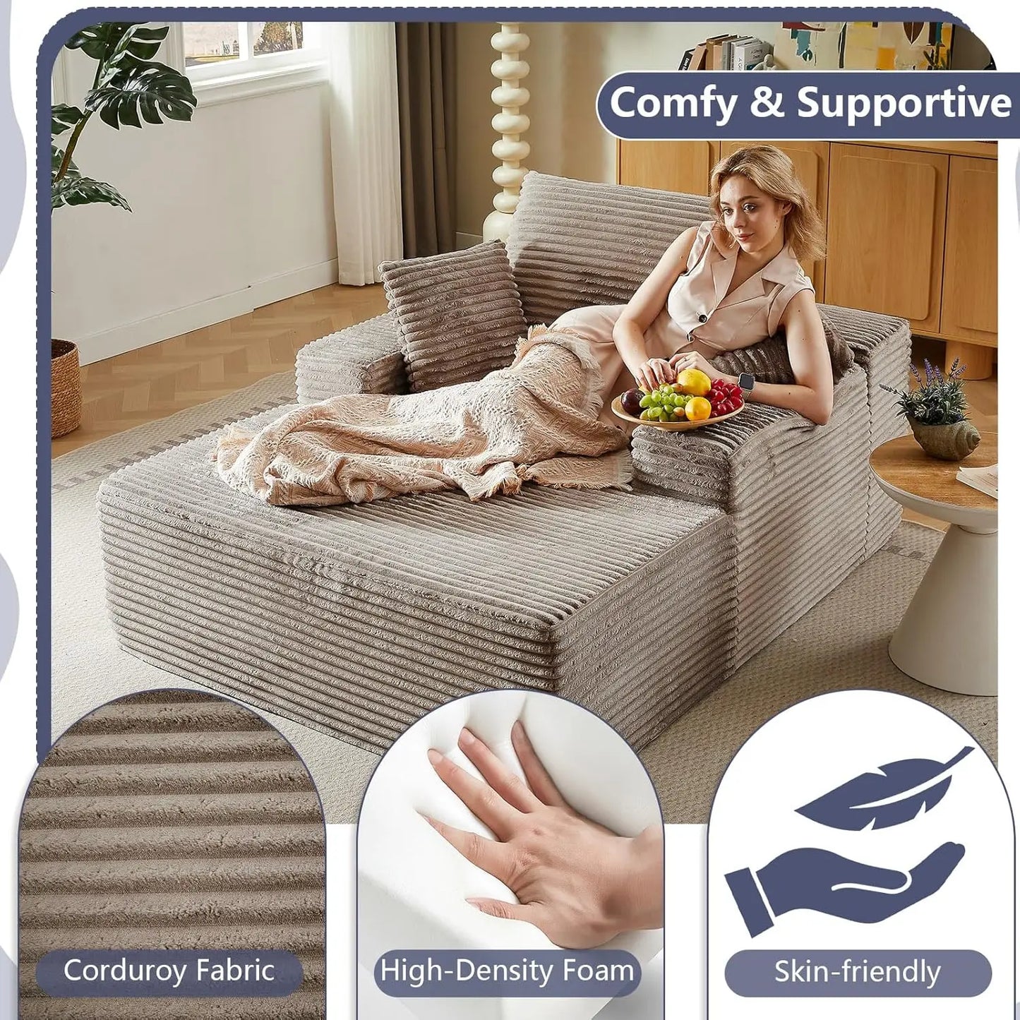 Compress Single Lazy Sofa Corduroy Sectional Sofa Living Room Bedroom Recliner