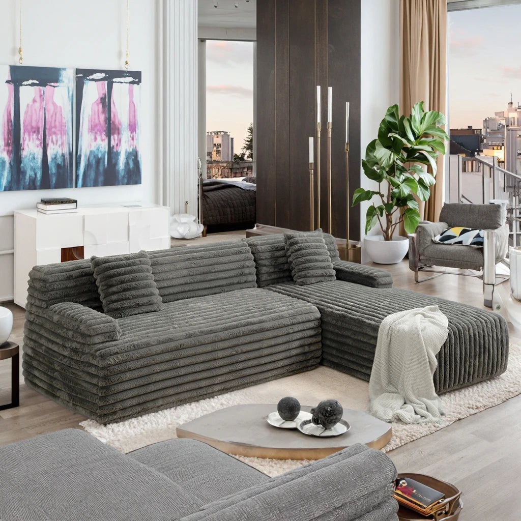 Cloud Convertible Sectional Sofa Set Modular Design for Apartment Living Room Dark Gray