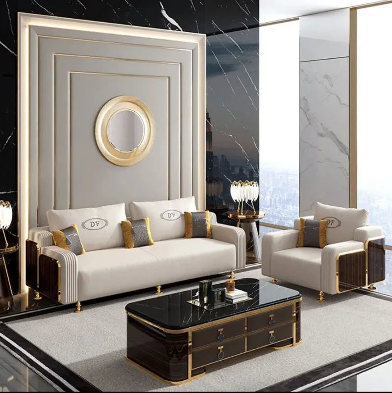 Postmodern High-End Luxury Living Room Furniture Whole Leather Sand Head Layer Combination Genuine Leather High Quality