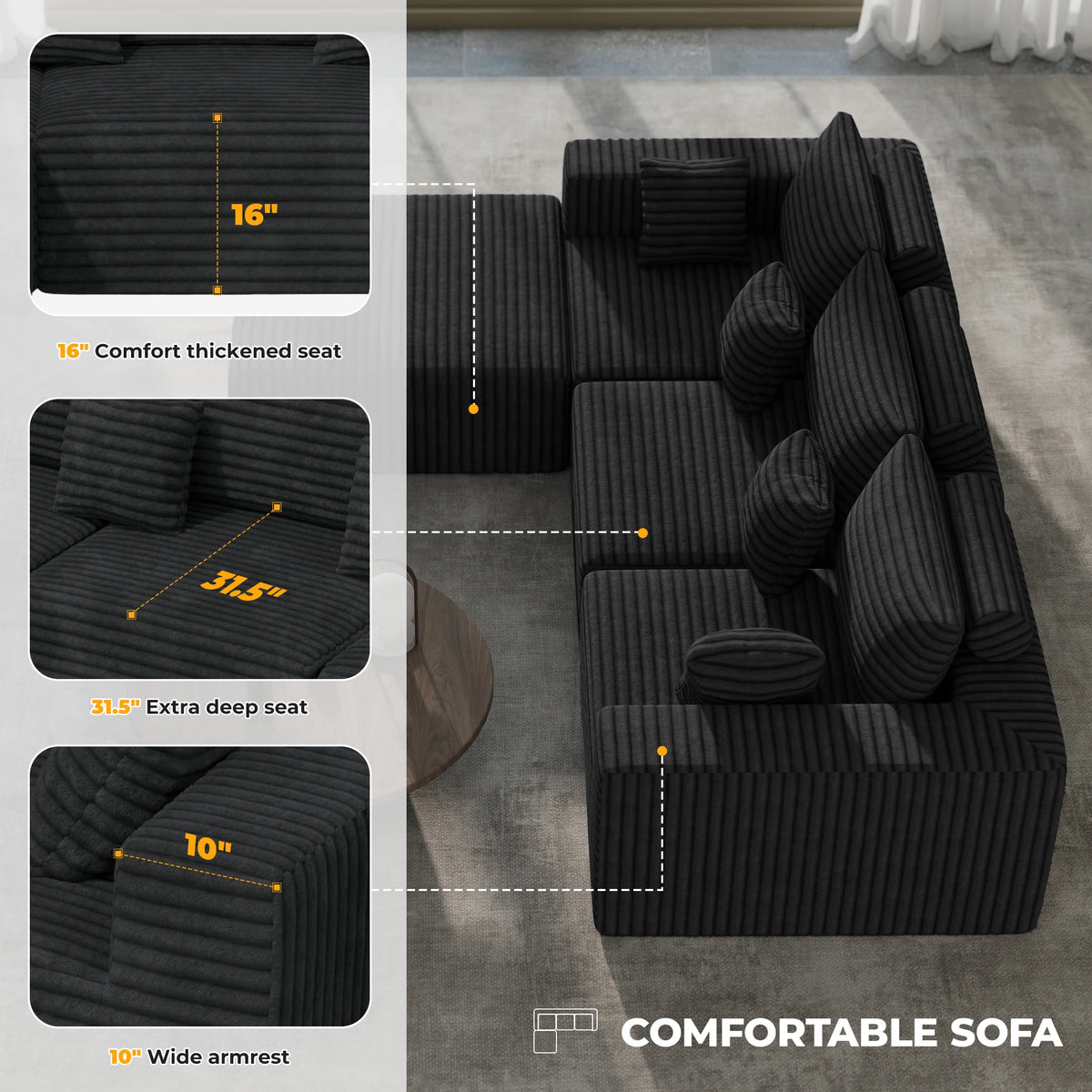 Modular Sectional Sofa Set Convertible L-Shaped Sofa Bed with Sponge Filled Cushions for Apartment & Mall Use Modern Design