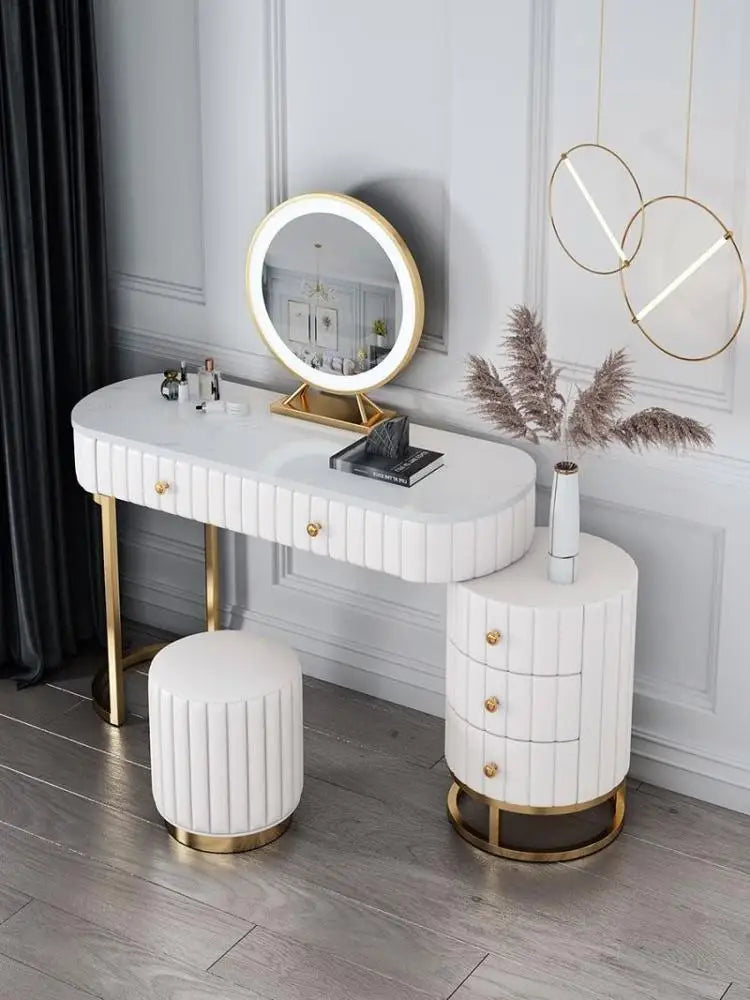 Nordic Modern Vanity Dresser With Drawers, Bedroom Furniture Makeup Dresser With Mirror, Dressing Table With Lights