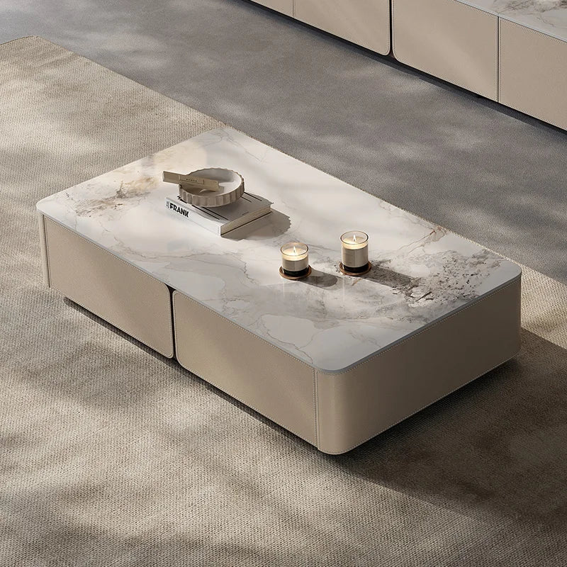 Italian Minimalist Stone Coffee Table Living Room Simple Modern Design Suitable Various Sizes Apartments Rectangular