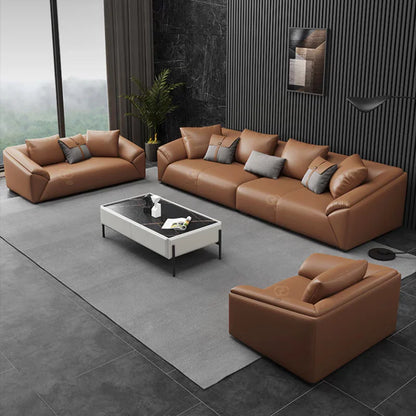 Italian Leather Sofa Light Luxury Modern First Layer Leather Small Apartment Direct Row Four-person Down Sofa