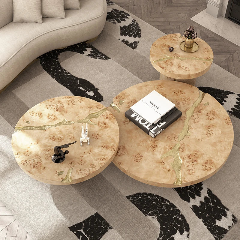 Large Round Luxury Italy Natural Stone Copper Modern Solid Wood Designer Living Room Furniture Center Square Coffee Table