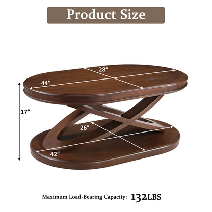 44 Inch Modern Wood Oval Coffee Table with X-Shaped Base Open Storage Sofa Center Table for Living Room Furniture