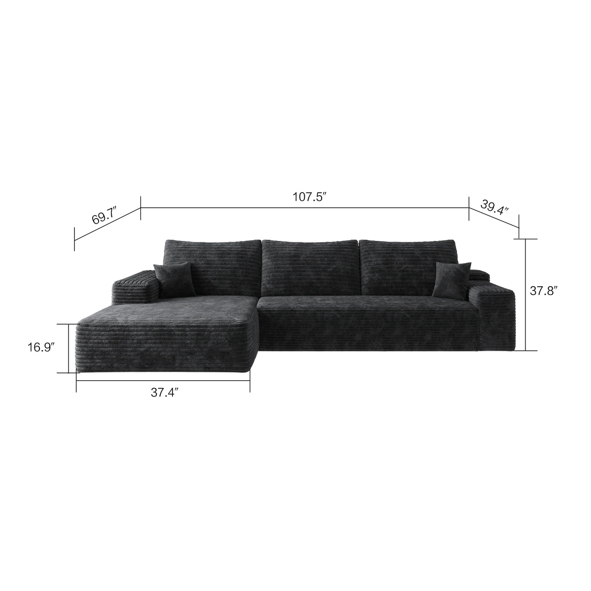 Modern Eco-Friendly Tufted Living Room Corner Sofa-Single Seat Reclining Left Sleeper Black