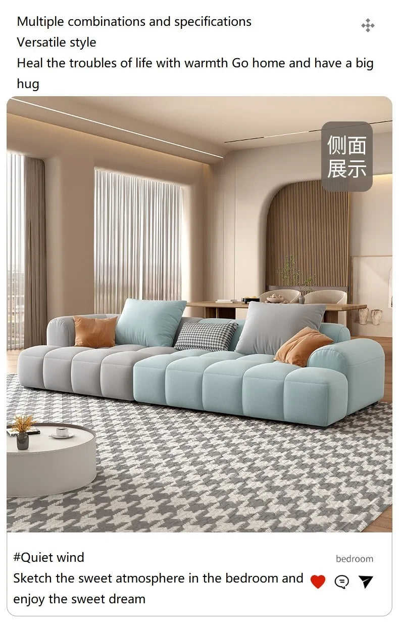Nordic Modern Simple Size Living Room square Cream Frosted Velvet Sofa Sectional