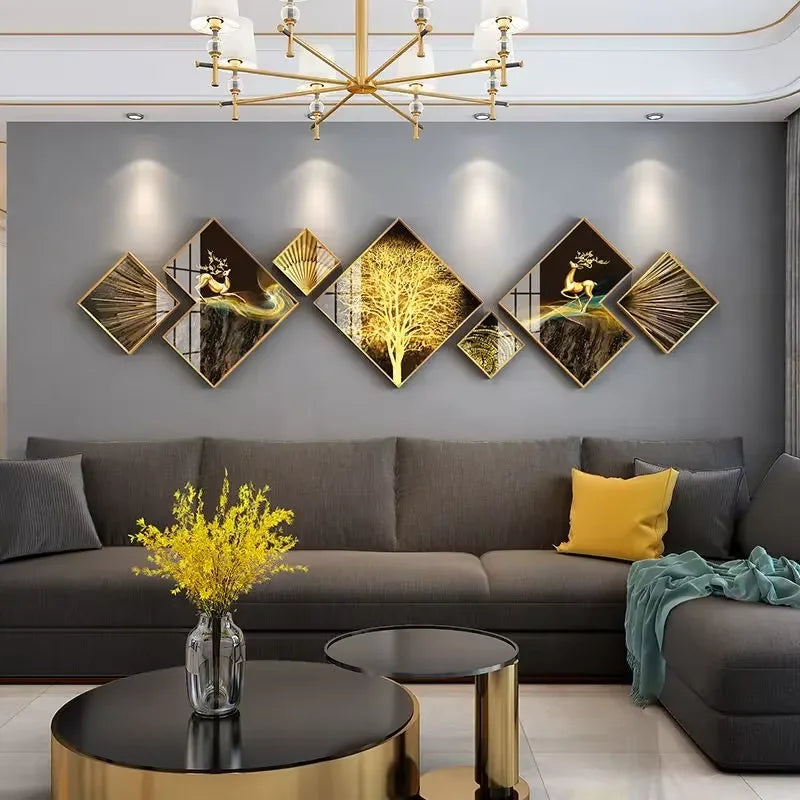 270X73cm Aluminum Alloy Frame Glass Gallery Hanging Paintings Living Room TV Sofa Background Crystal Wall Decor Dropshipping DDP