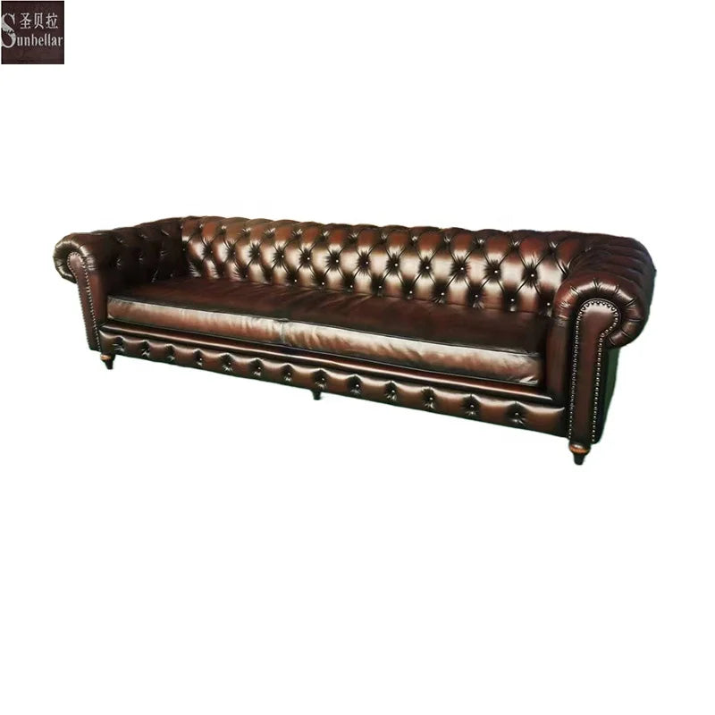 OEM High Quality Chesterfield Leather Sofa Antique Distressed Oxblood Red 100% Top Grain Genuine Leather Chesterfield Sofa Set