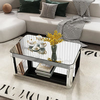 Baked Curved Mirror Modern Wood Coffee Table Living Room Adjustable Height Lift Center Table Premium Furniture