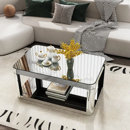 Baked Curved Mirror Modern Wood Coffee Table Living Room Adjustable Height Lift Center Table Premium Furniture