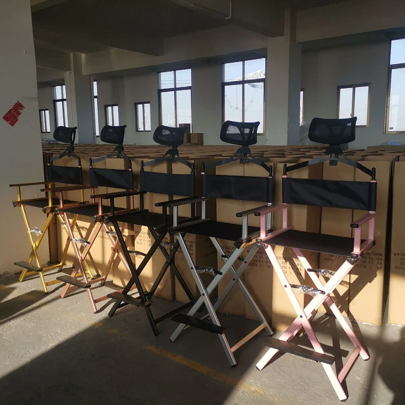 Modern Portable Aluminum Director Chair with Headrest - Portable Makeup Artist/Manager Folding Chair for Better Rest