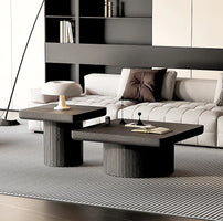 Modern Wood Nesting Coffee Table Set 2-Piece Cylindrical Fluted Pedestal Eco-Friendly Durable Living Room Furniture