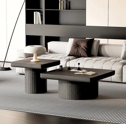 Modern Wood Nesting Coffee Table Set 2-Piece Cylindrical Fluted Pedestal Eco-Friendly Durable Living Room Furniture