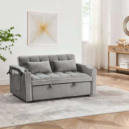 55.51 Inch Versatile Foldable Sofa Bed in 3 Lengths, Modern Sofa Sofa Sofa Velvet Pull-out Bed, Adjustable Back