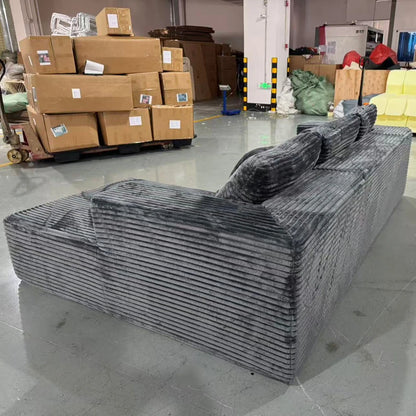 Grey Corduroy L-Shape Corner Three Seat Modular Compressed Sponge Sofa with Vacuum Packaging for Hotel Use in a Box