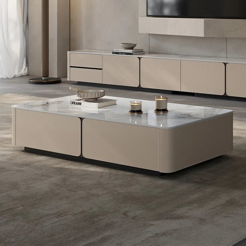 Italian Minimalist Stone Coffee Table Living Room Simple Modern Design Suitable Various Sizes Apartments Rectangular