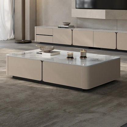 Italian Minimalist Stone Coffee Table Living Room Simple Modern Design Suitable Various Sizes Apartments Rectangular