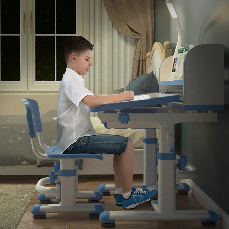 Adjustable Table Top Angle Children Study Table  Posture Correction Multi-functional Lifting Learning Desk with Bookcase