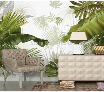 Custom Any Size Mural Wallpaper Nordic Hand Painted Tropical Leaves Plants Indoor Luxury Backdrop Wall Painting Papel De Parede
