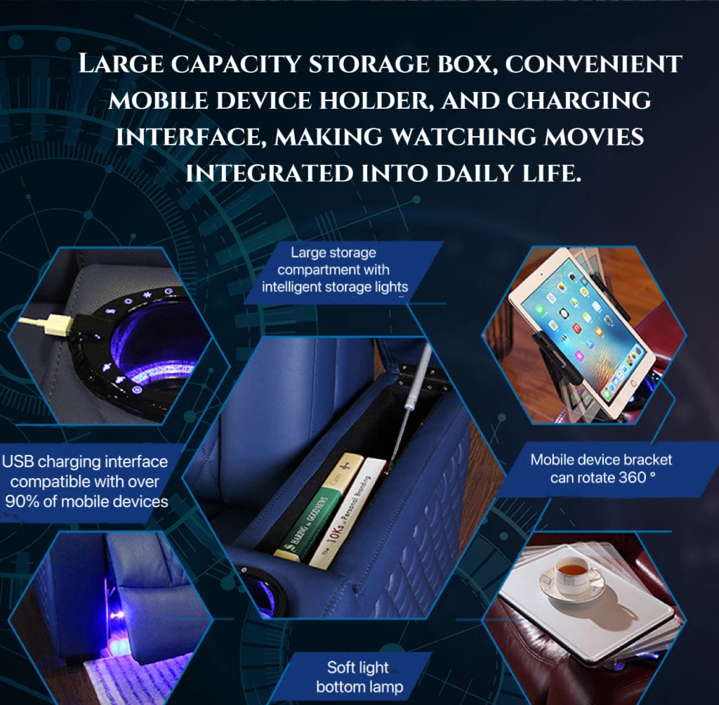 Multifunctional Electric Recliner Home Theater Living Room Sofa Genuine Leather Couch Nordic Cinema Modern Relax Massage Chair