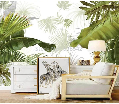 Custom Any Size Mural Wallpaper Nordic Hand Painted Tropical Leaves Plants Indoor Luxury Backdrop Wall Painting Papel De Parede