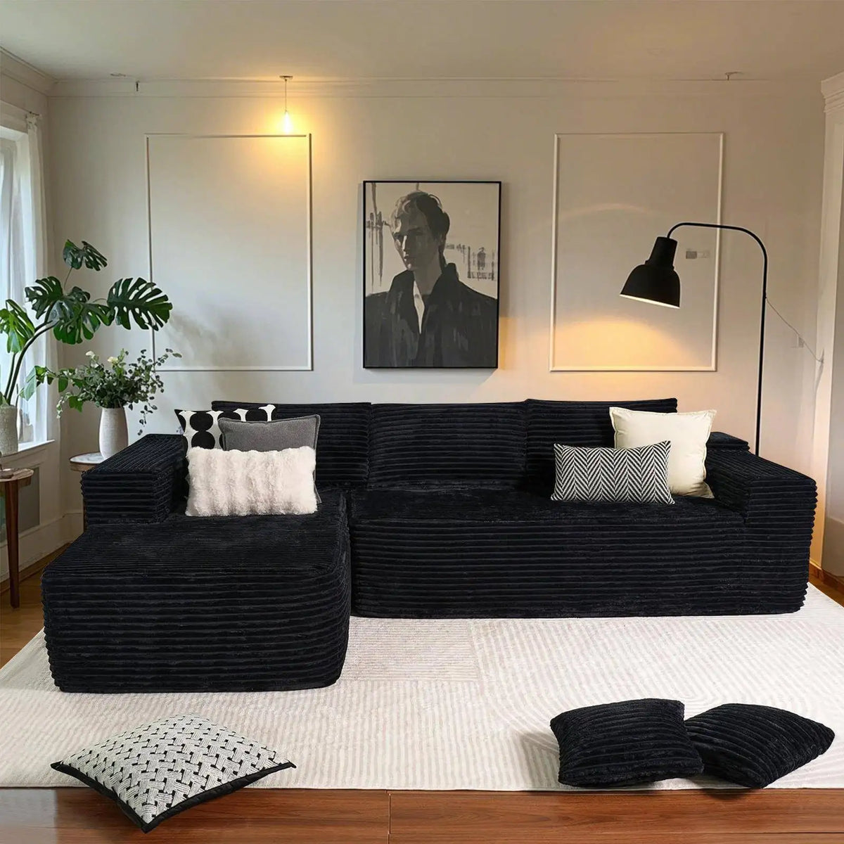 Modular Sectional Sofa Set Modern Design Corduroy Upholstery Compressed Sponge Filling Durable Living Room Furniture for Hotels